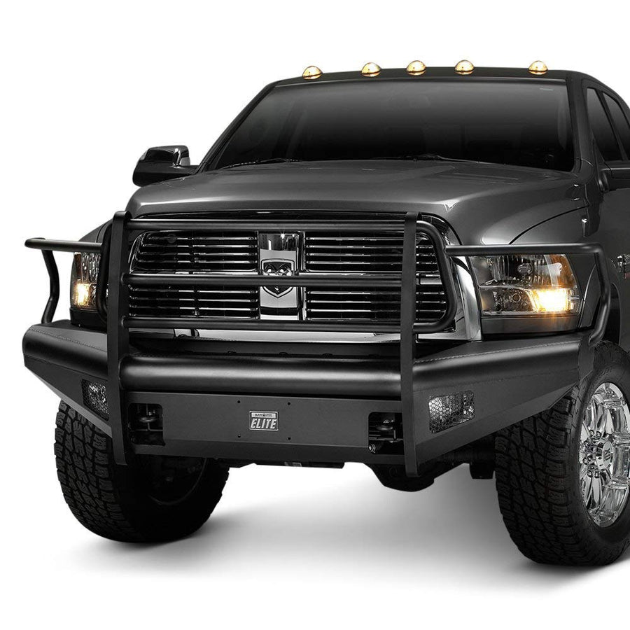 Fab Fours Elite Front Bumper DR94-Q1560-1 2 Stage Black Powder Coated w/Full Grill Guard Incl. Light Cut-Outs