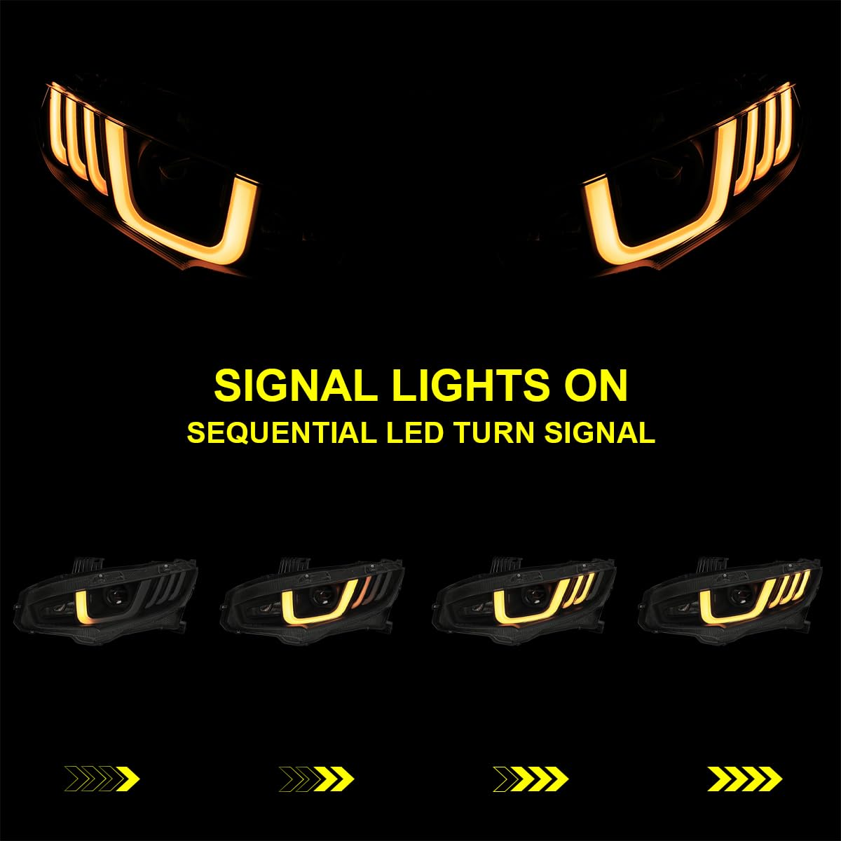 Black Smoke SPEC-D TUNING Full LED Projector Headlights w/Switchback and Sequential Turn Signals Compatible with 2016-2021 Honda Civic with Factory Halogen Headlight Models