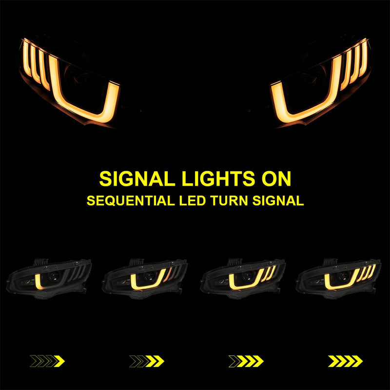 Black Smoke SPEC-D TUNING Full LED Projector Headlights w/Switchback Sequential Signals Compatible with 2016-2021 Honda Civic Models with Factory LED Headlights