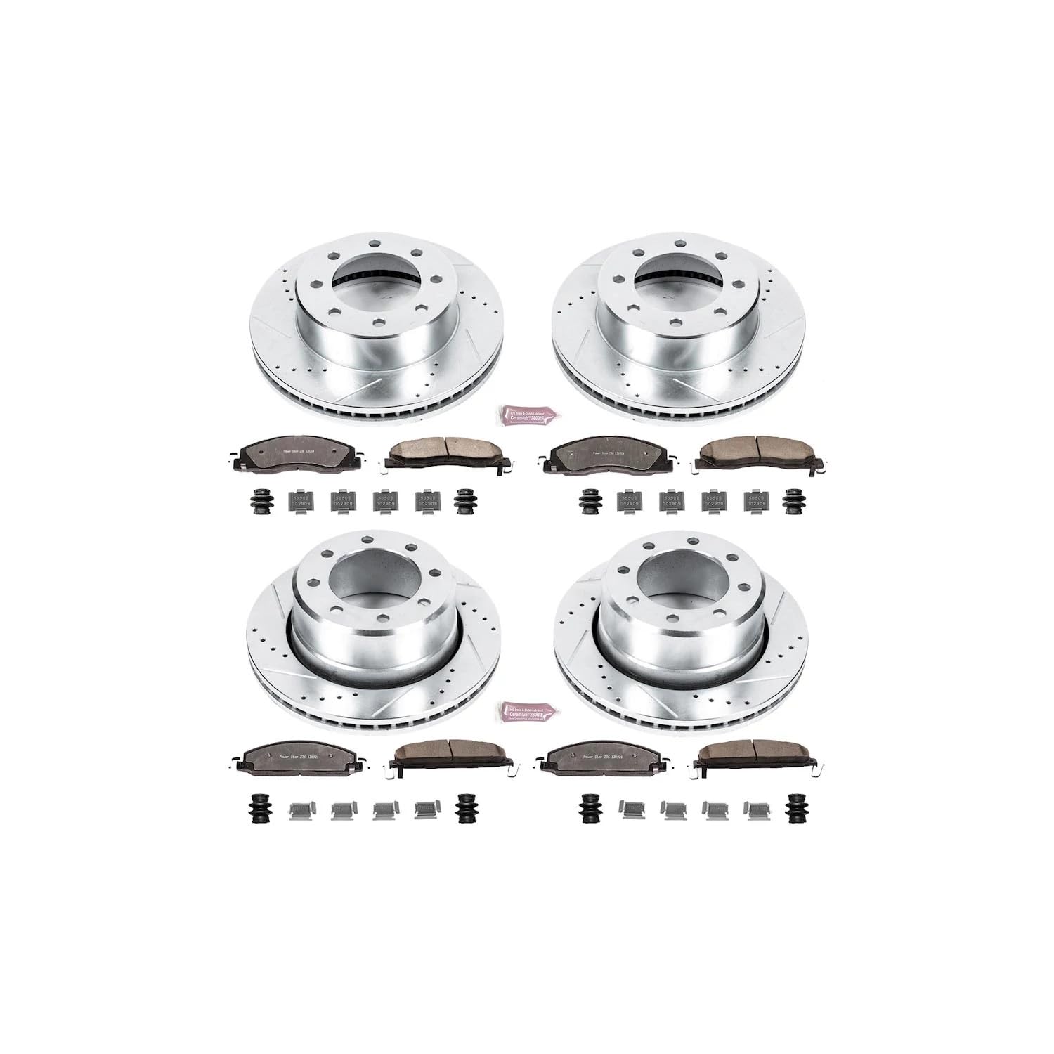 Power Stop Brake Kit Front and Rear For 2009 2010 Dodge Ram 2500 2009 2010 Dodge Ram 3500 2012 1500 - Truck & Tow Carbon Fiber Ceramic Pads & Drilled and Slotted Rotors Replacement, K5458-36