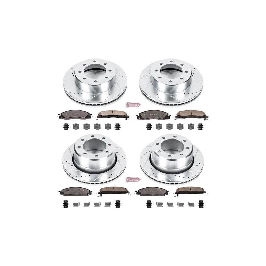Power Stop Brake Kit Front and Rear For 2009 2010 Dodge Ram 2500 2009 2010 Dodge Ram 3500 2012 1500 - Truck & Tow Carbon Fiber Ceramic Pads & Drilled and Slotted Rotors Replacement, K5458-36