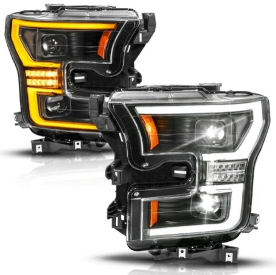 15-17 ANZO Ford F-150 (Factory Halogen Model ONLY) Full LED Proj Headlights Init/SeqSig Black- Pair