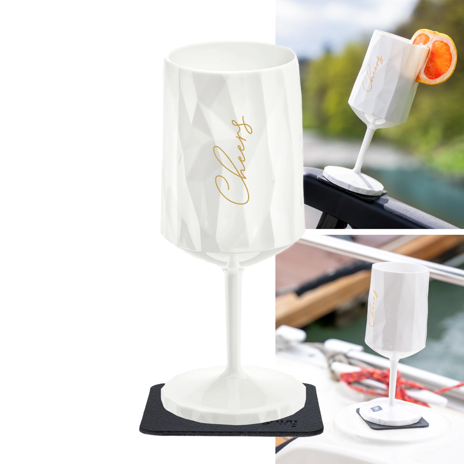 silwy® Magnetic Wine Cheers Plastic Glass 300 ml with Metal Nano Gel Pad White