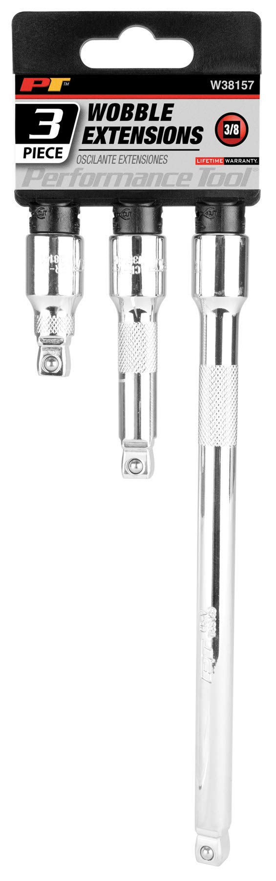 W38157 Performance Tool 3 Piece 3/8 Drive Wobble Extension Set (1-3/4, 3 ,8)