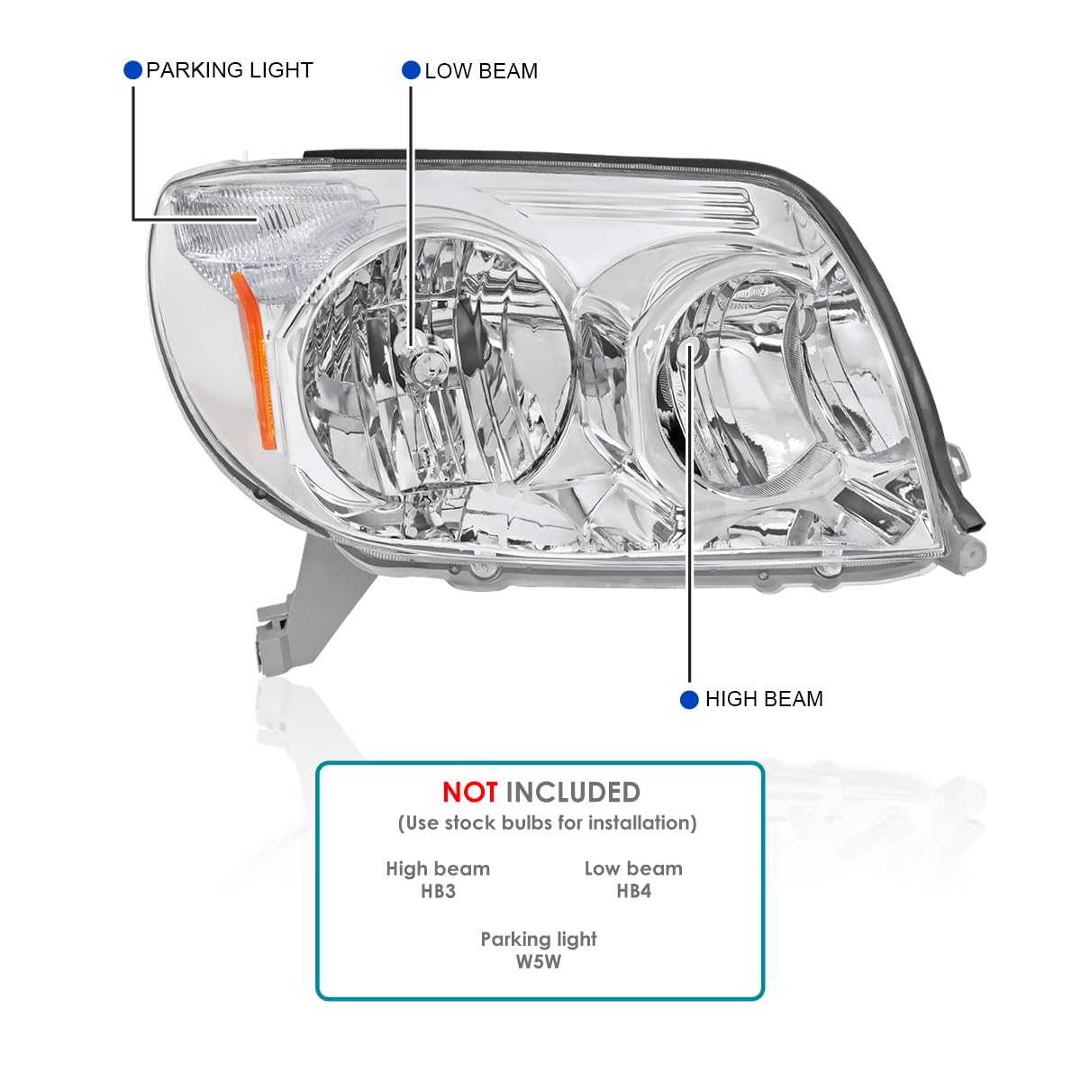 Chrome Headlights SPEC-D TUNING Compatible with 2003-2005 Toyota 4Runner, Left + Right Head Lamps Assembly
