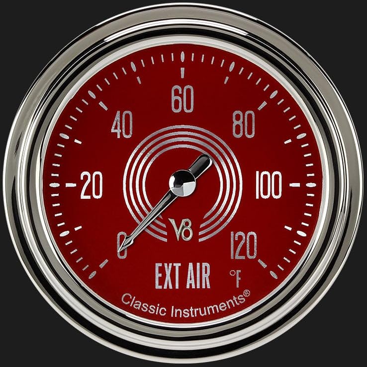 V8 Red Steelie Classic Instruments V8RS399SLC 2 5/8" Outside Air Temperature Gauge Full Sweep