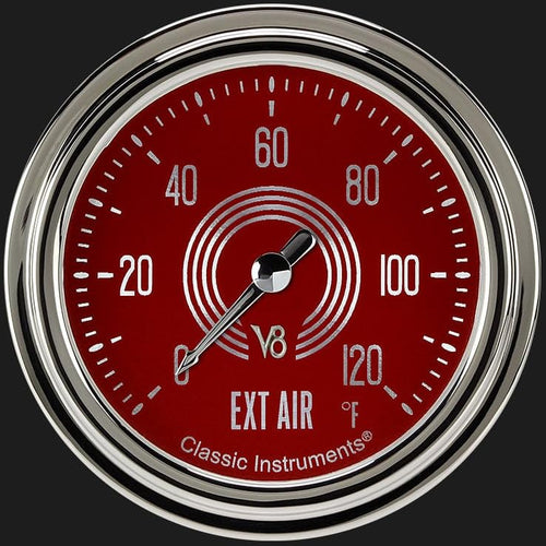 V8 Red Steelie Classic Instruments V8RS399SLC 2 5/8" Outside Air Temperature Gauge Full Sweep