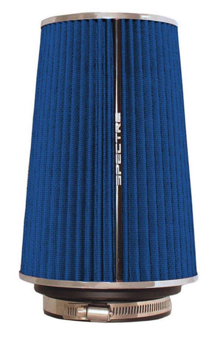 Universal Spectre Clamp-On Air Filter: High Performance, Washable Filter: Round Tapered; 3 in/3.5 in/4 in Flange ID; 8.75 in (222 mm) Height; 6 in (152 mm) Base; 4.75 in (121 mm) Top, SPE-9736, Blue