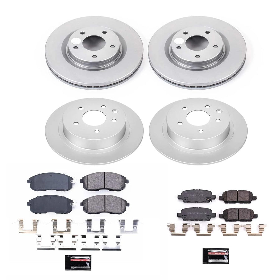 Power Stop Front and Rear CRK8360 Coated Brake Rotors and Z17 Ceramic Brake Pads Kit For Nissan Sentra 2019 [Model Specific]