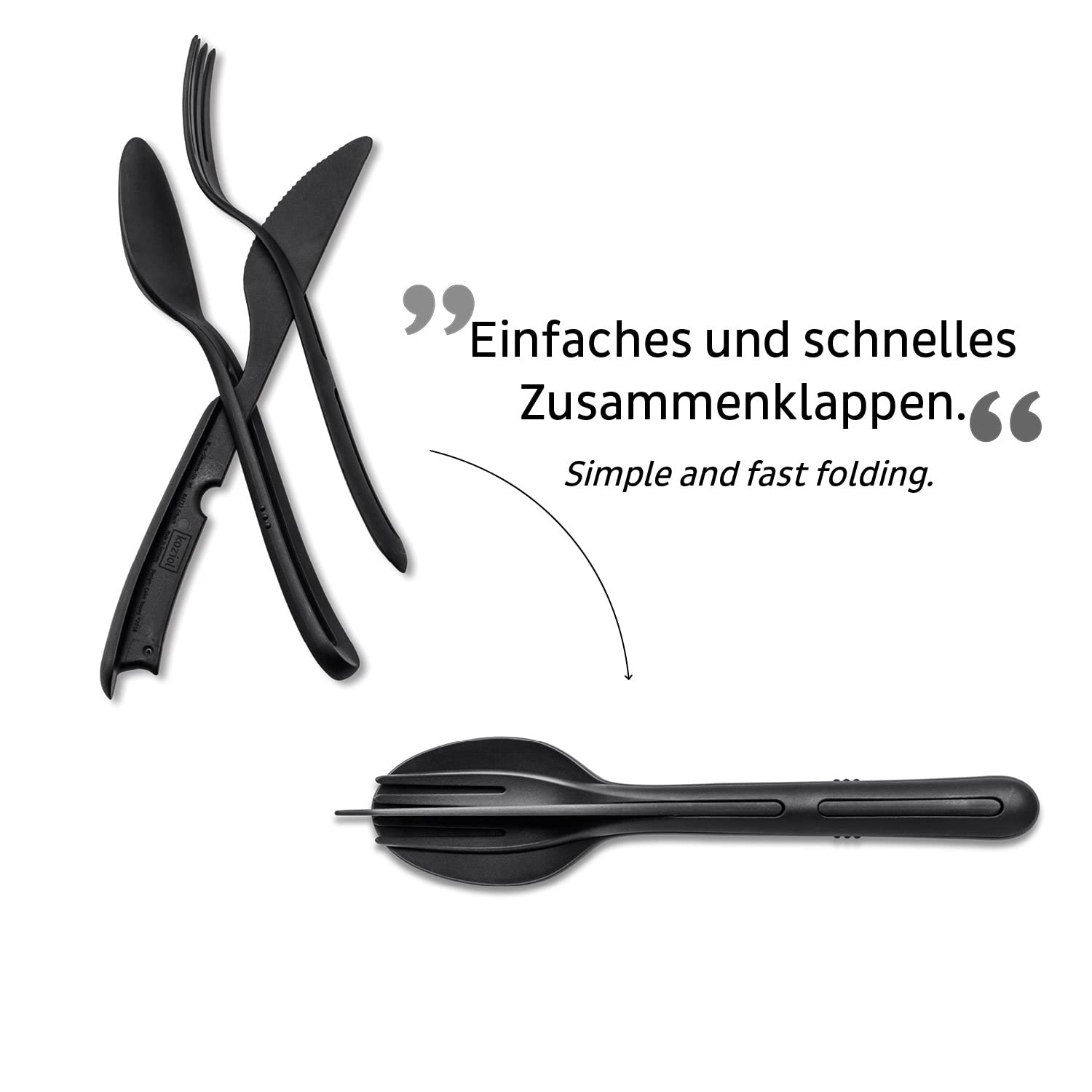 silwy® Tricky Cutlery Set (3-Piece Consisting of Knife, Fork and Spoon) in Black - Compact Click System Creates Organisation - Perfect for Camping, Caravaning and Boating