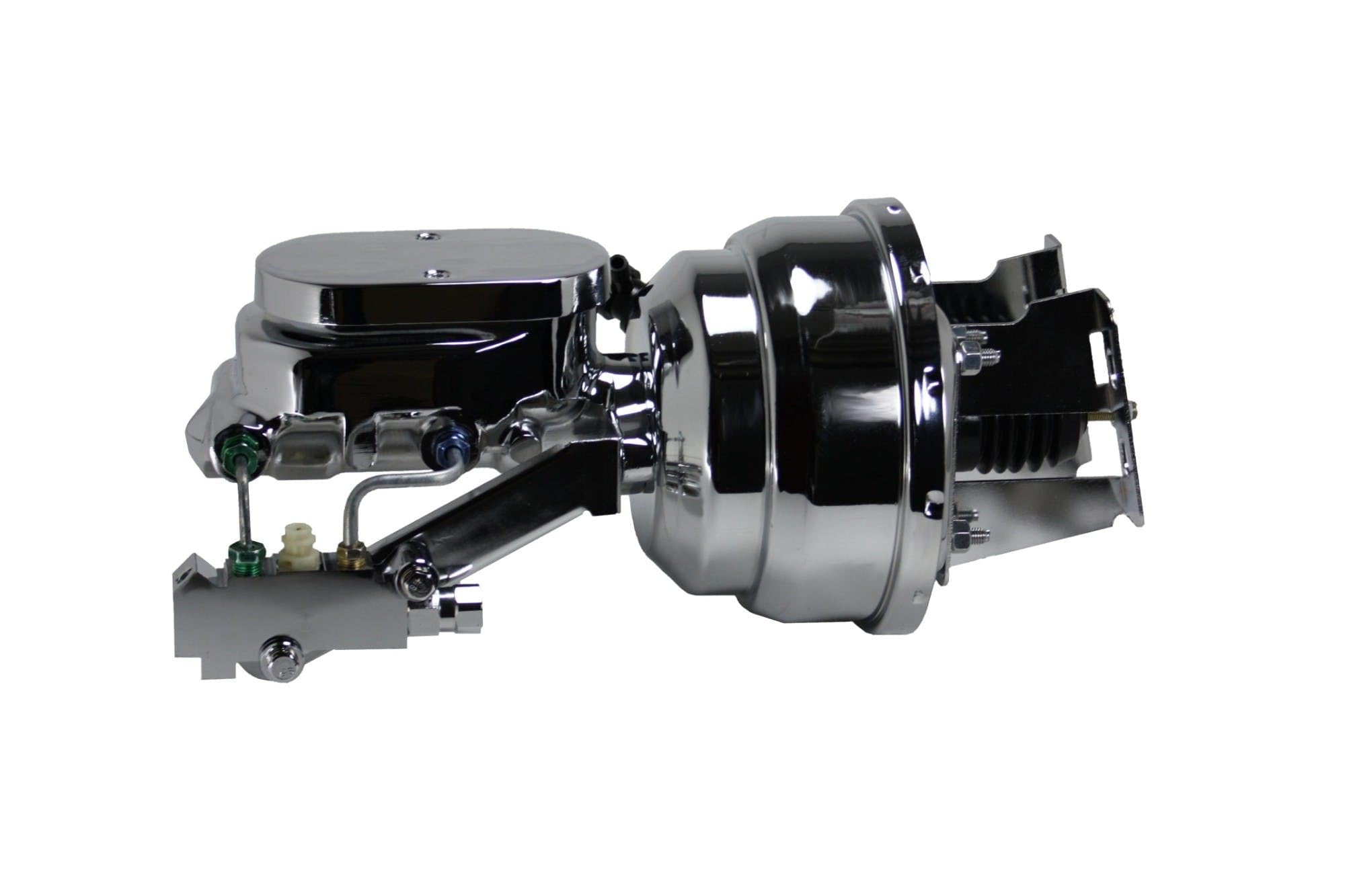 8 Inch Dual Power Booster LEED BRAKES, 1-1/8 Inch Bore Master, Side Mount, Disc/Disc (Chrome)