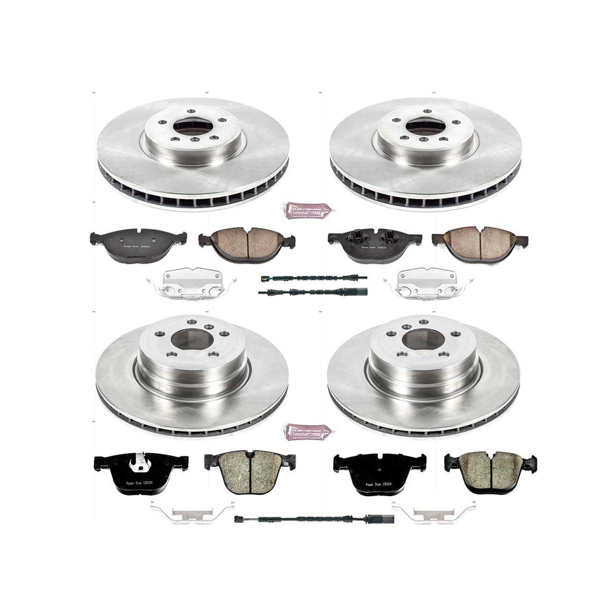 Power Stop KOE7432 Replacement Brake Kit-OE Front and Rear Brake Rotors & Ceramic Brake Pads and 1 Front & 1 Rear Sensor Wires