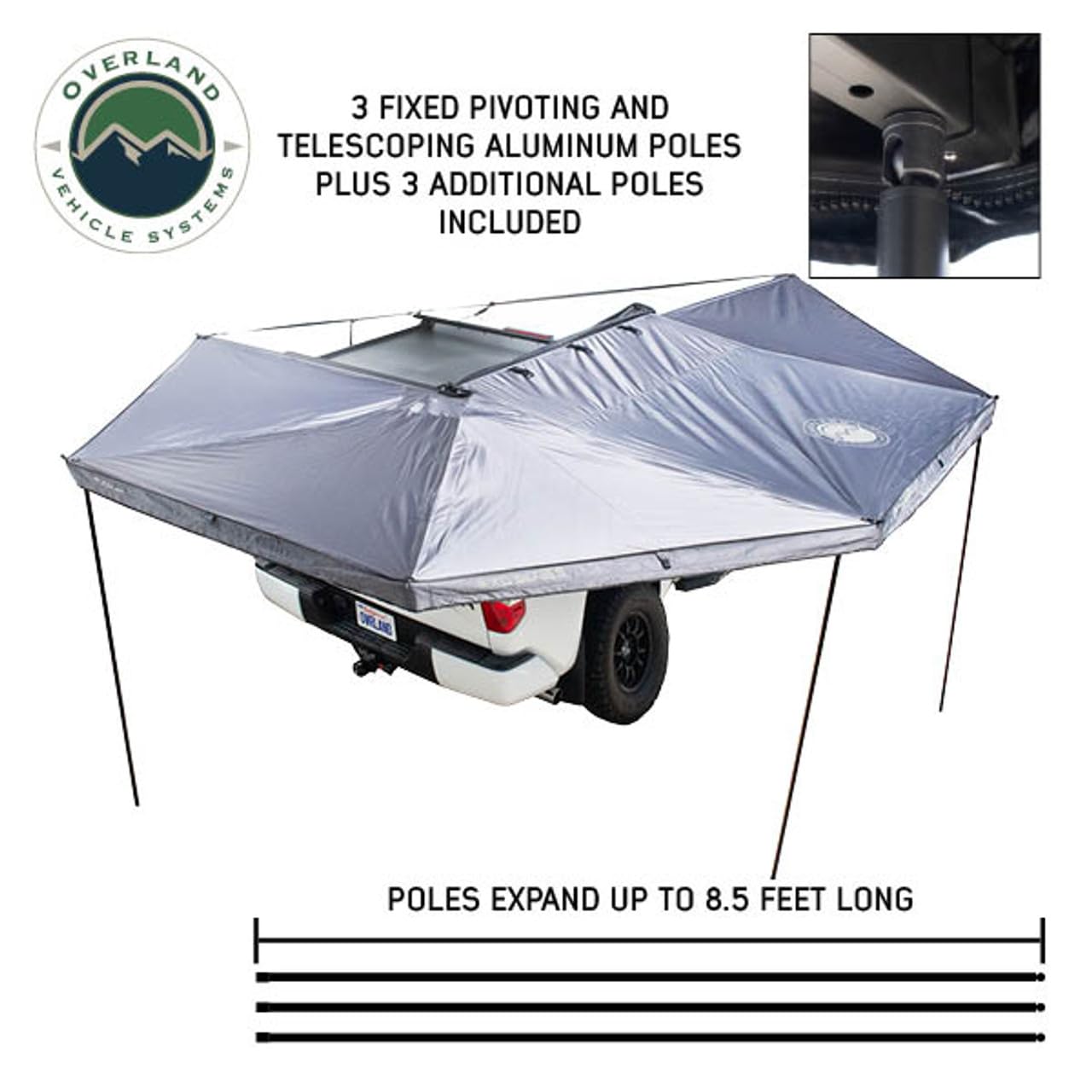 XD Nomadic 270 - Overland Vehicle Systems Awning W/Lights & Black Out, Grey Hex, Black Trim & Black Travel Cover, Passenger Side