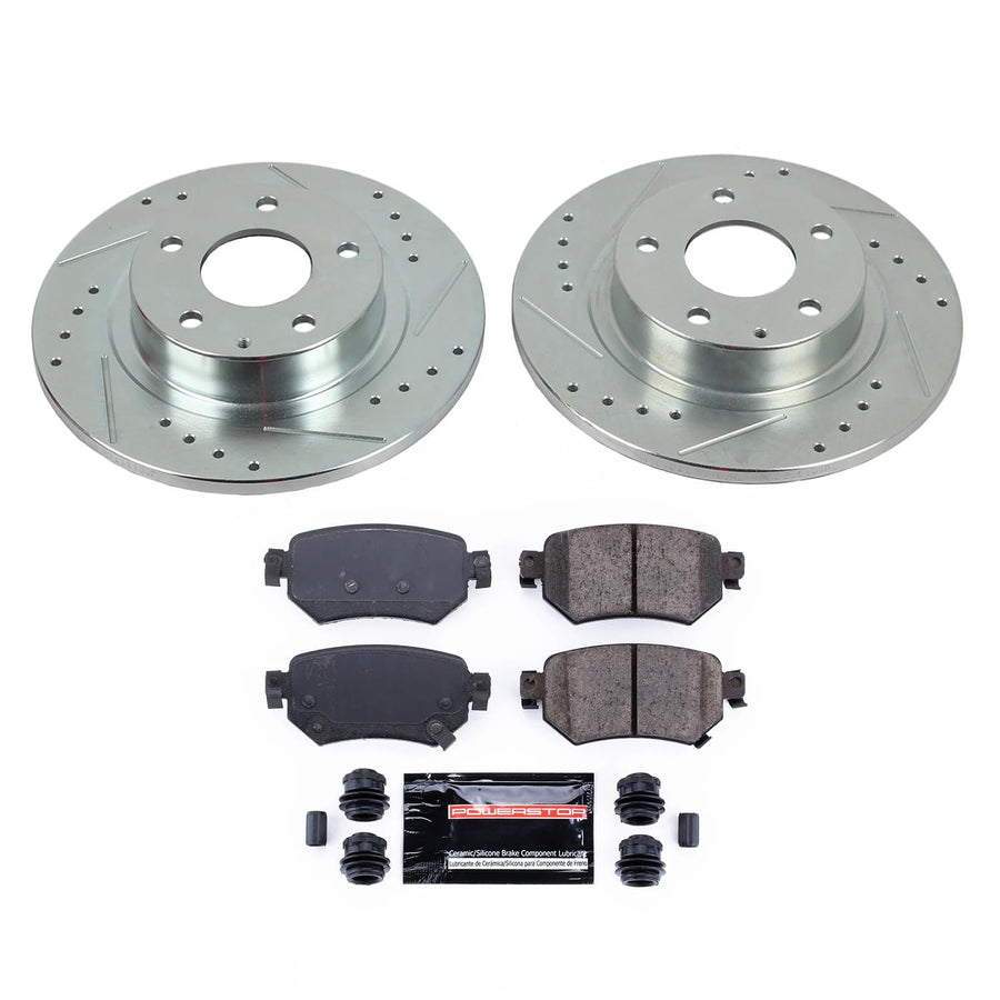 Power Stop K8068 Rear Brake Pads Z23 Carbon Fiber with Drilled & Slotted Brake Rotors Kit For Mazda 6 2016-2021 [Model Specific]