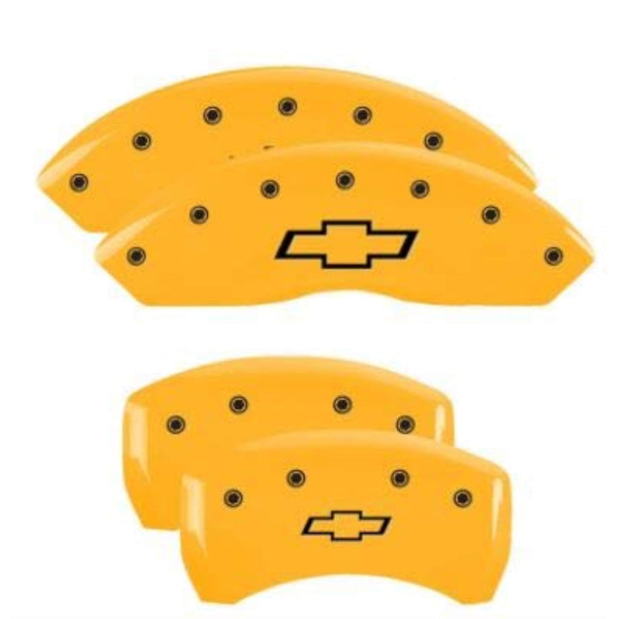 MGP Caliper Covers Bowtie Yellow Powder Coat Finish 14255SBOWYL, Black Characters, Set of 4