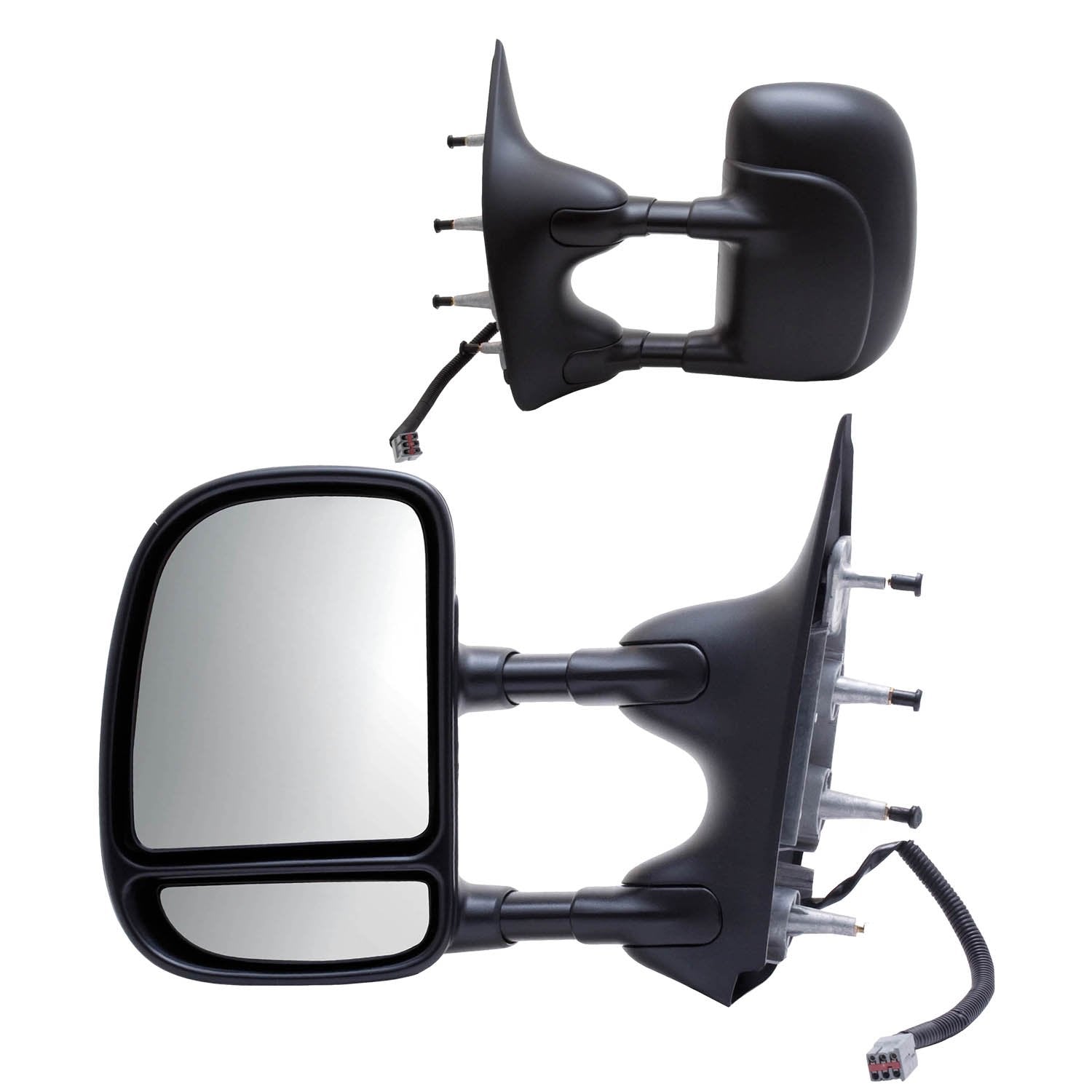 K Source Towing Mirror Extendable Pair for 2009-2014 E Series, Textured Black, Power, Adjustable, Dual Lens, Convex & Flat Mirror, Foldaway