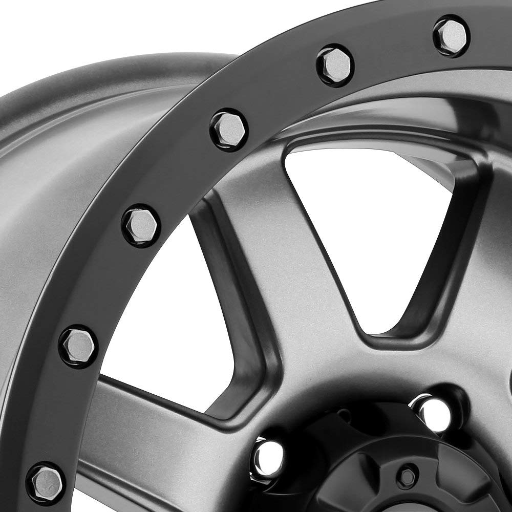 D552 Fuel Trophy Сustom Wheel - Graphite with Matte Black Bead Ring 17" x 8.5", -6 Offset, 5x114.3 Bolt Pattern, 72.6mm Hub
