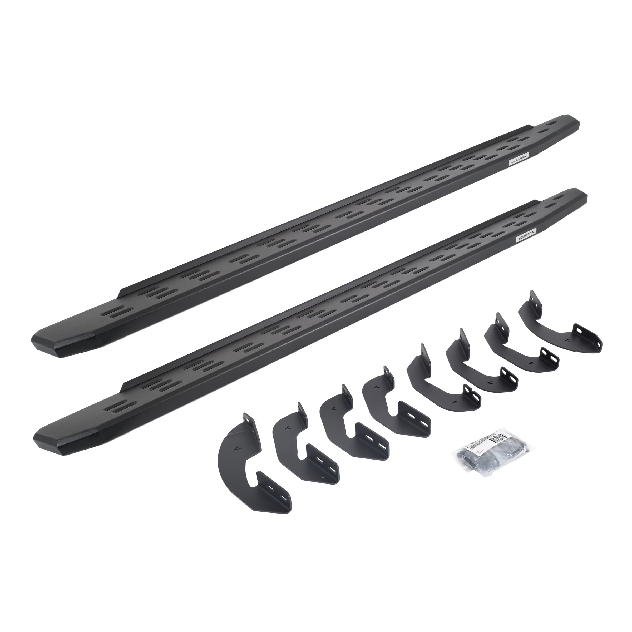 RB30 Running Boards & Brackets Go Rhino | Galvanized Steel, Textured Black | 69641580PC | Fits 2007-2021 Toyota Tundra Double Cab