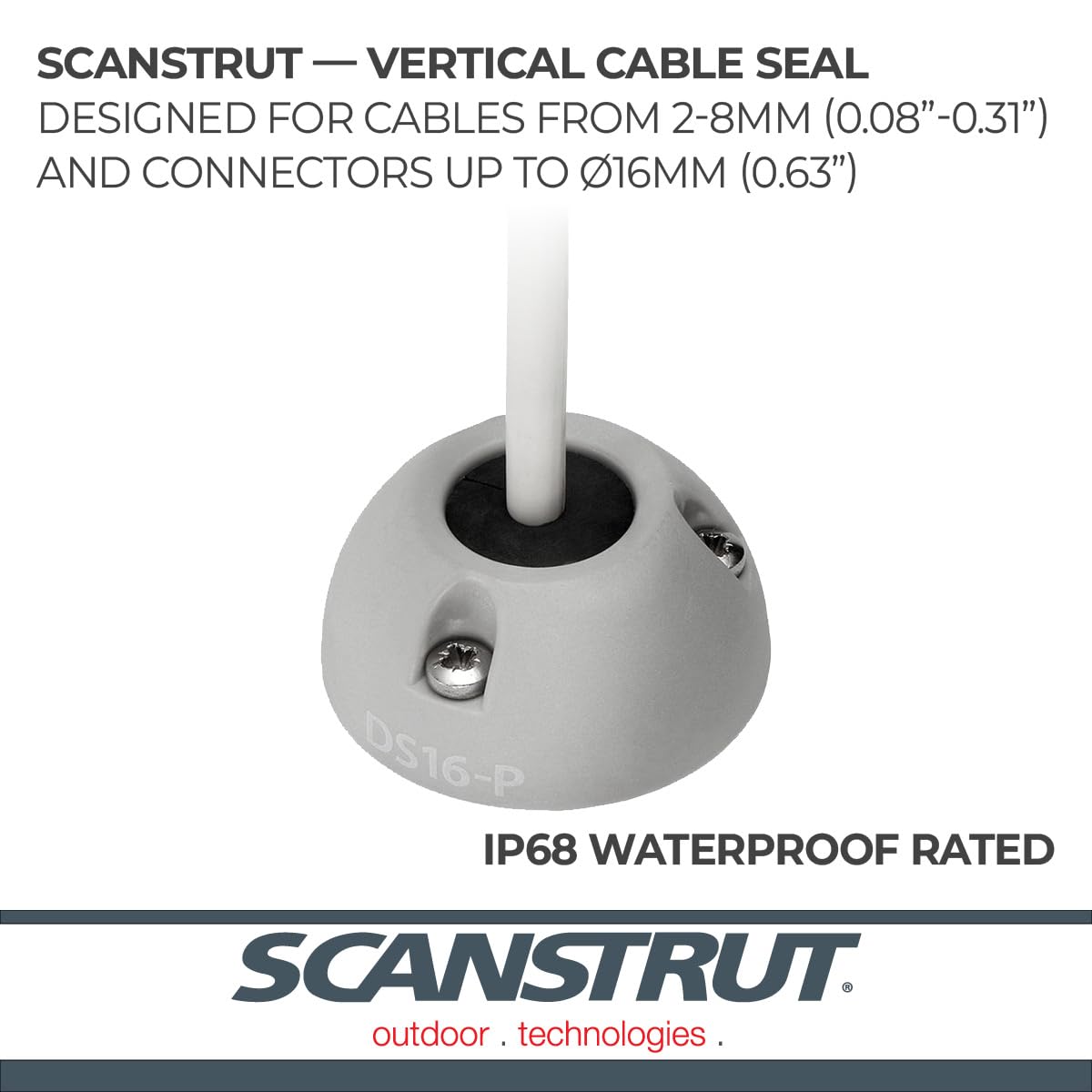 Mini Cable Seal Scanstrut DS16-P for Connectors to 0.63" and Cables 0.08"-0.35" - Plastic