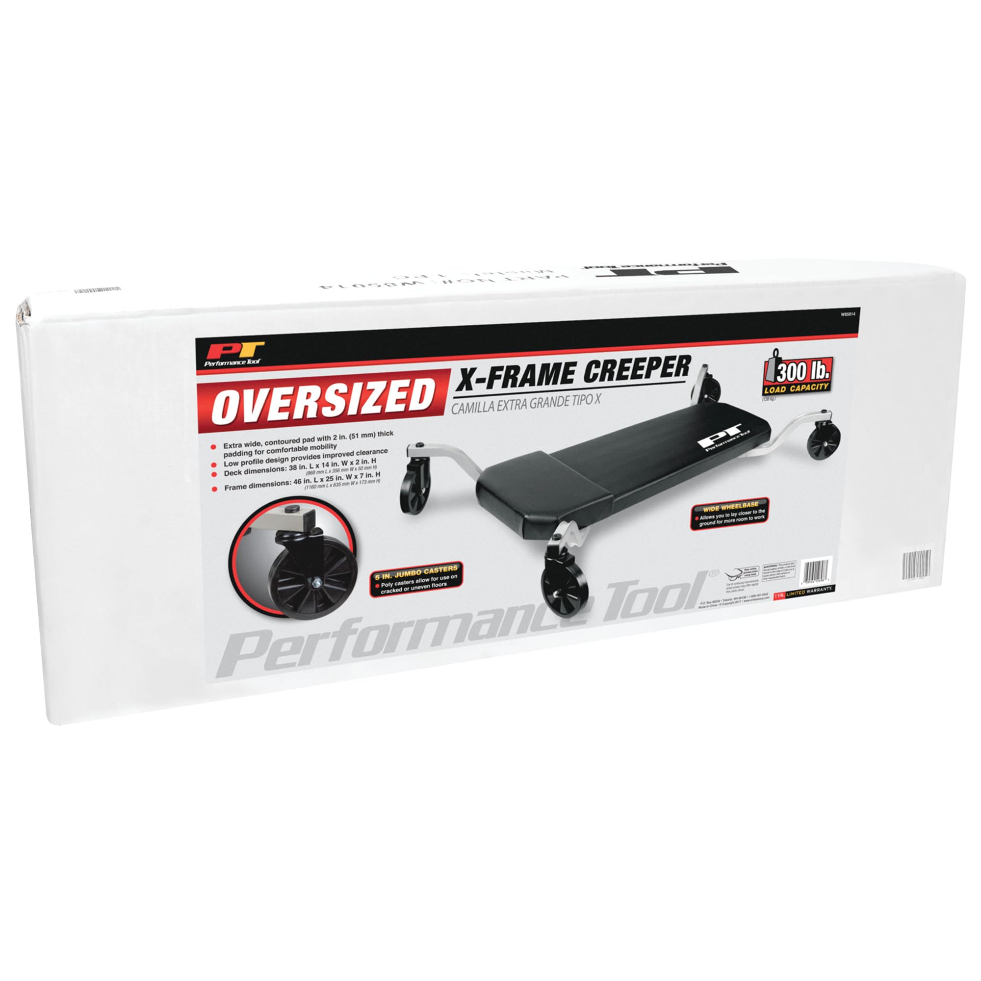W85014 Performance Tool Low Profile Oversized Mechanic X-Frame Creeper with Extra Padding, 38-Inch x frame oversized