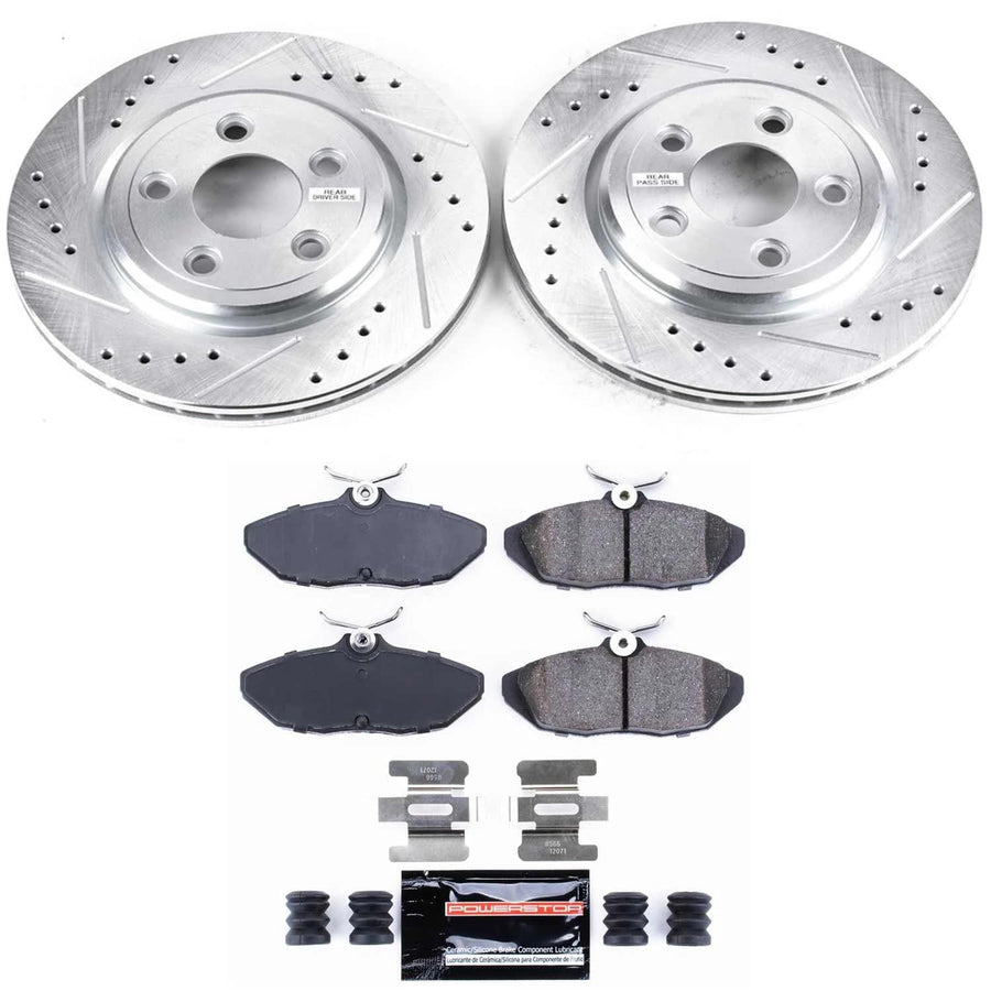 Power Stop K1360 Z23 Carbon Fiber Brake Pads Rear with Drilled & Slotted Brake Rotors Kit For Jaguar S-Type 2000-2002 [Model Specific]