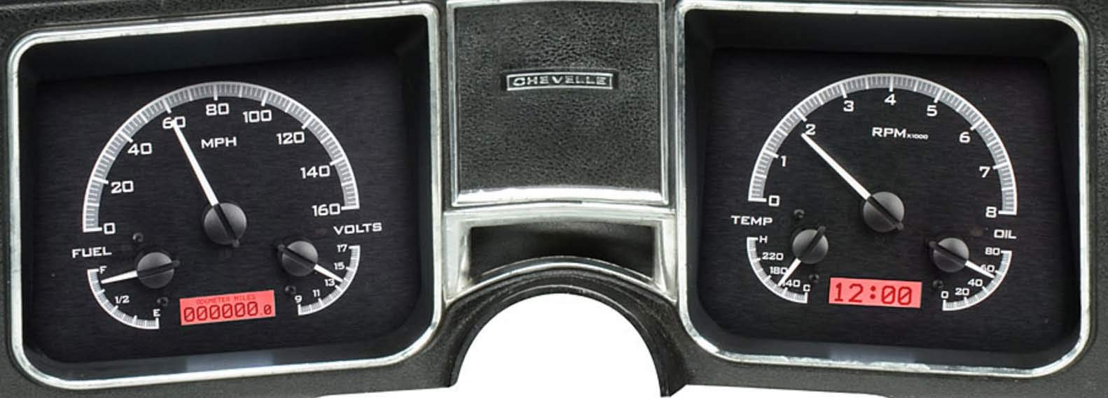68 Chevy Chevelle Dakota Digital El Camino Analog Dash Gauges Black Alloy Red VHX-68C-CVL-K-R
