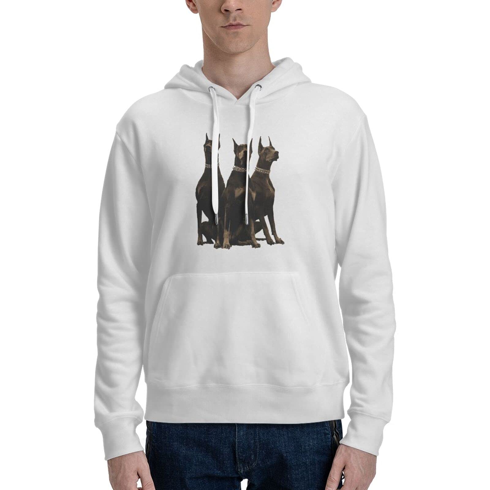 Majestic Dog 3D Printing Personalized Cartoon Hoodie Hoodie Fleece Round Tie Pocket Pullover Sweater Fall and Winter Thickening, White, Large