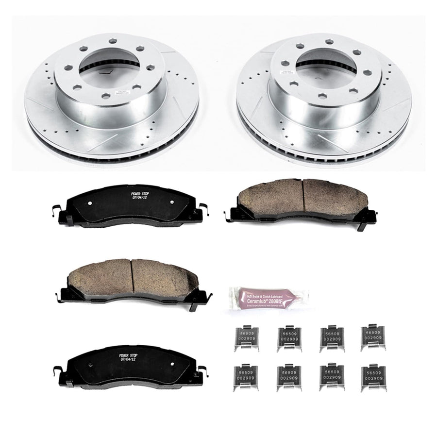 Power Stop K5411 Z23 Carbon Fiber Brake Pads with Drilled and Slotted Brake Rotors Kit For 2011 2012 2013 2014 2015 2016 2017 2018 Ram 2500 Ram 3500 8 Lug
