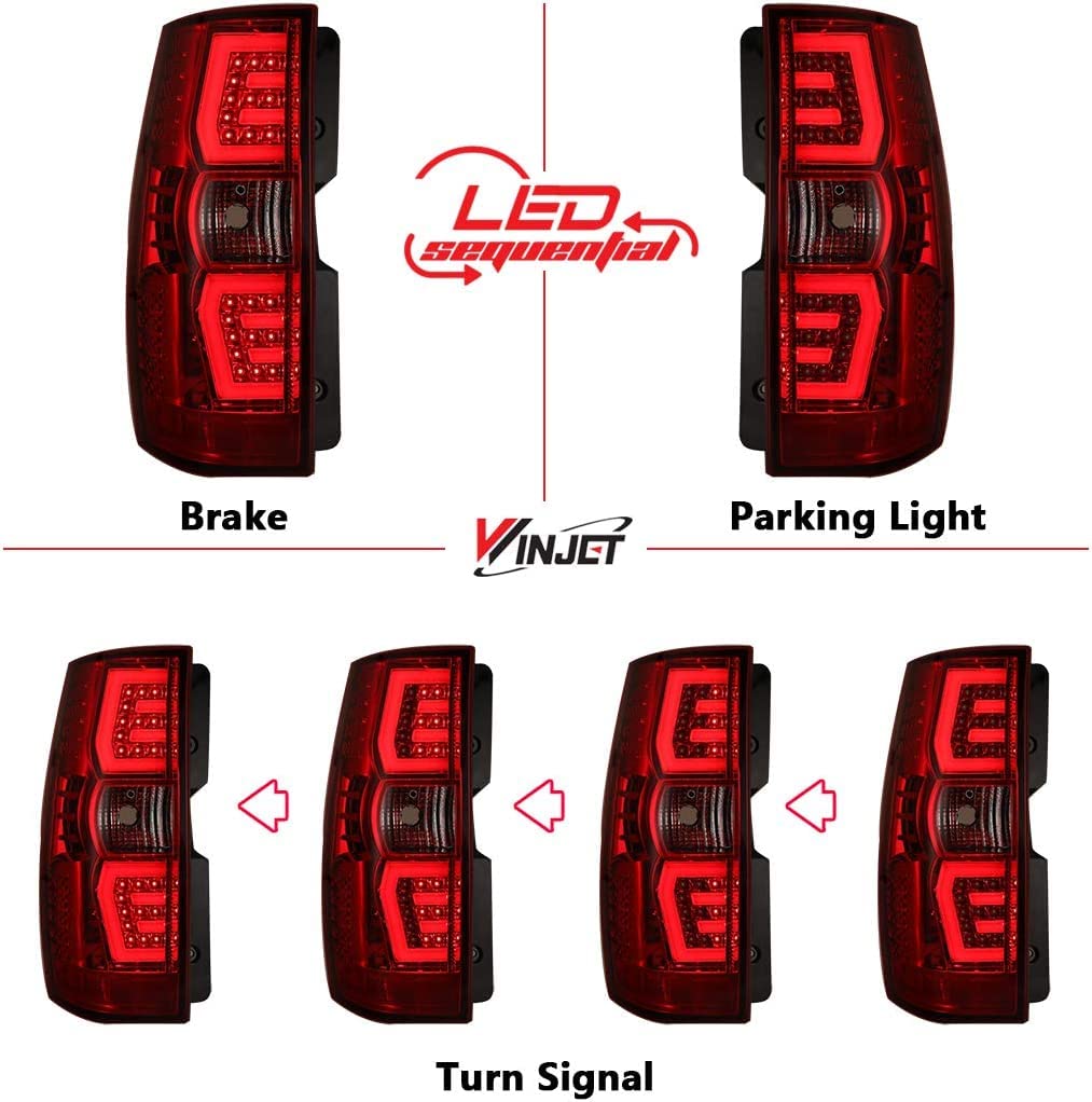 Winjet LED Sequential Tail Lights Compatible with [2007-2013 Chevy Suburban Tahoe Yukon] Rear Lamps (Red)