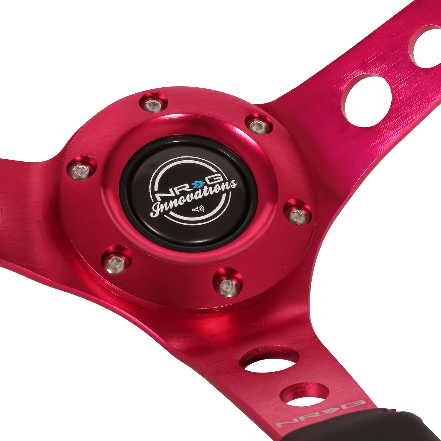NRG Innovations Reinforced NRG-RST-006FH Steering Wheel 350mm Sport Steering Wheel (3" Deep), Black Leather Fushia Center Mark with Fushia Stitching, Fushia Center Spoke