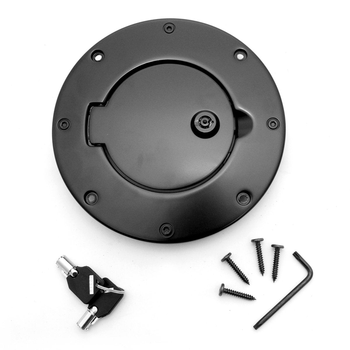 Gas Cap Door, Locking, Black Aluminum | Rugged Ridge | 11425.08 | Fits 1997-2006 Jeep Wrangler TJ