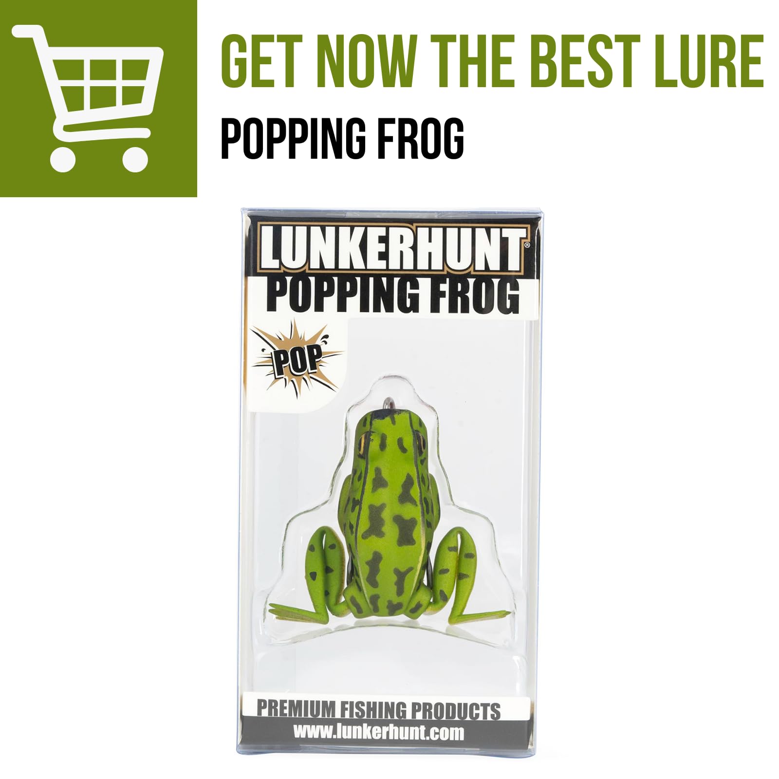 Frog Fishing Lure Lunkerhunt for Bass Fishing | Popping Frog 1/4 oz | Topwater Fishing Bait with Weedless Hooks, Hollow Body (Green Tea)
