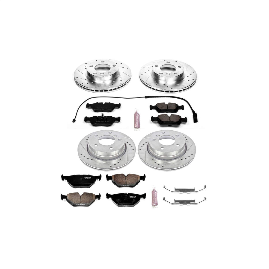 Power Stop K499 Z23 Carbon Fiber Brake Pads with Front and Rear Drilled & Slotted Brake Rotors Kit