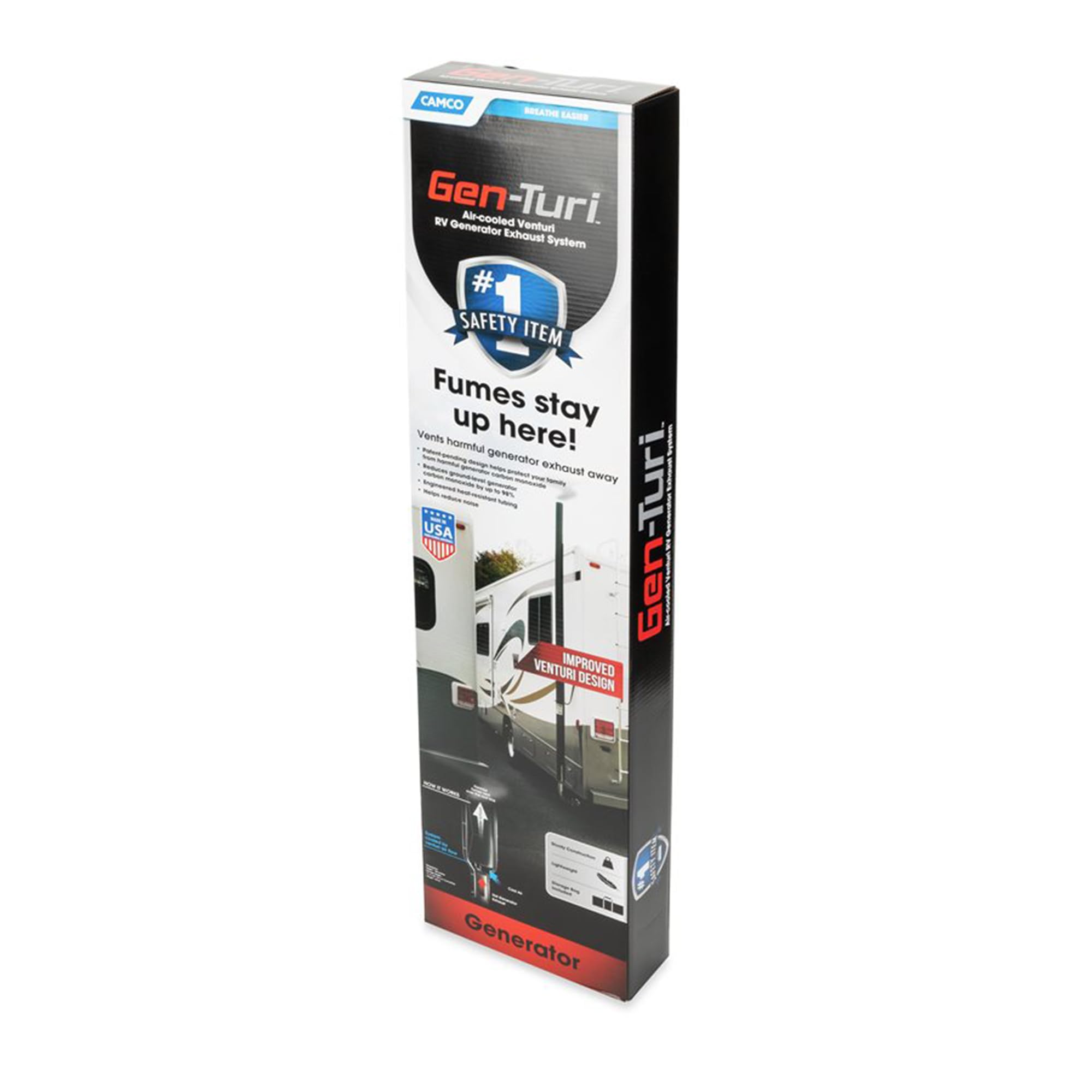 Camco Gen-Turi Exhaust Venting System RV Generator - Directs Generator Exhaust Above The Roof Line for Improved Air Quality While Camping - Designed for Easy Install and Disconnection (44461)