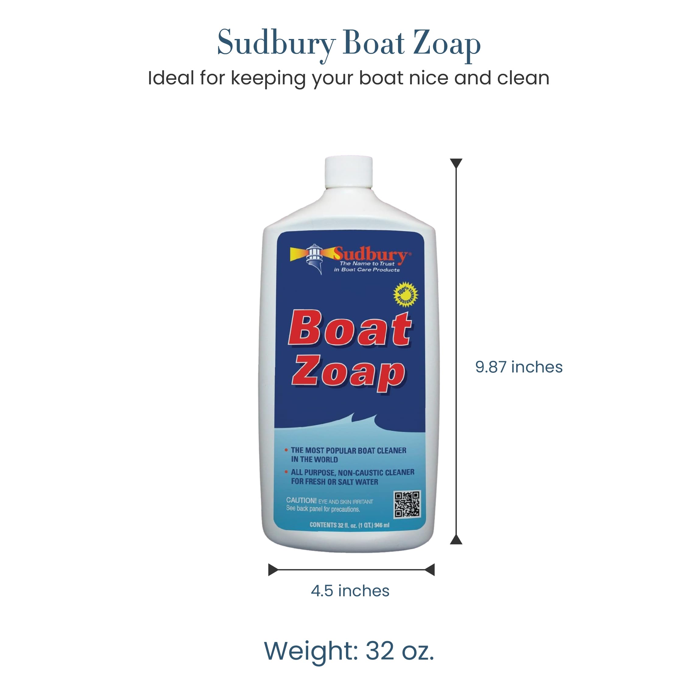 Boat Cleaner Sudbury Zoap, Multi-Purpose Boat Soap, Essential Boat Accessories, 32 oz.