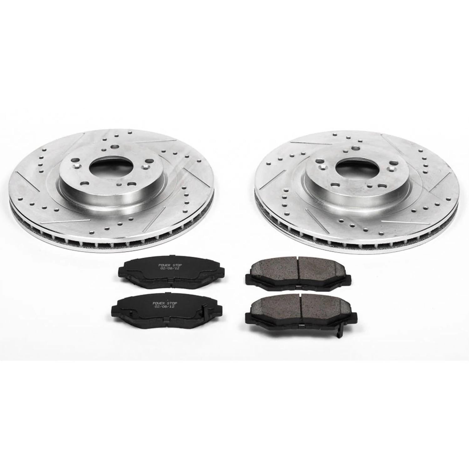 Power Stop K3055 Z23 Carbon Fiber Brake Pads Front with Drilled & Slotted Brake Rotors Kit For Acura ILX 2013-2015, Honda CR-V 2005-2006, Honda Civic 2012-2015 [Model Specific]