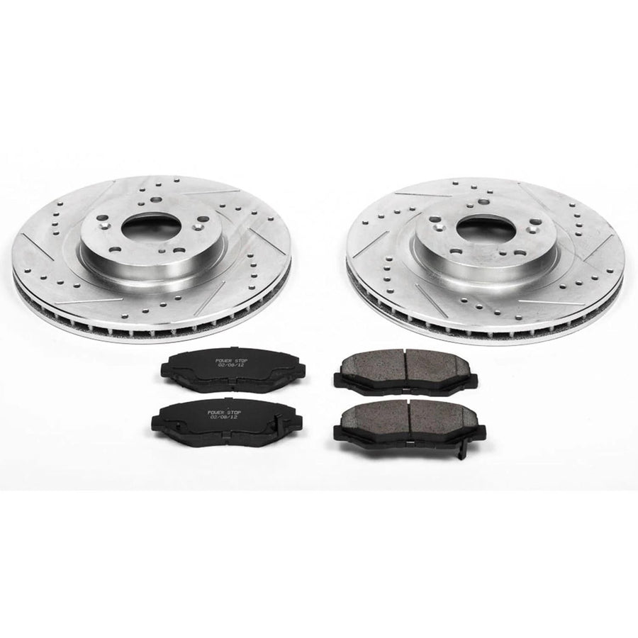 Power Stop K3055 Z23 Carbon Fiber Brake Pads Front with Drilled & Slotted Brake Rotors Kit For Acura ILX 2013-2015, Honda CR-V 2005-2006, Honda Civic 2012-2015 [Model Specific]