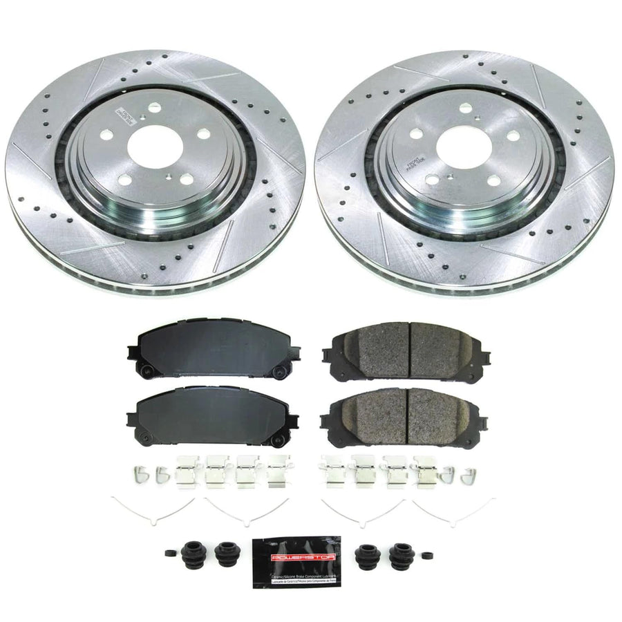Power Stop K8753 Z23 Carbon-Fiber Ceramic Brake Pads and Drilled and Slotted Rotors Brake Kit For Toyota Highlander 2020-2022 [Application Specific]