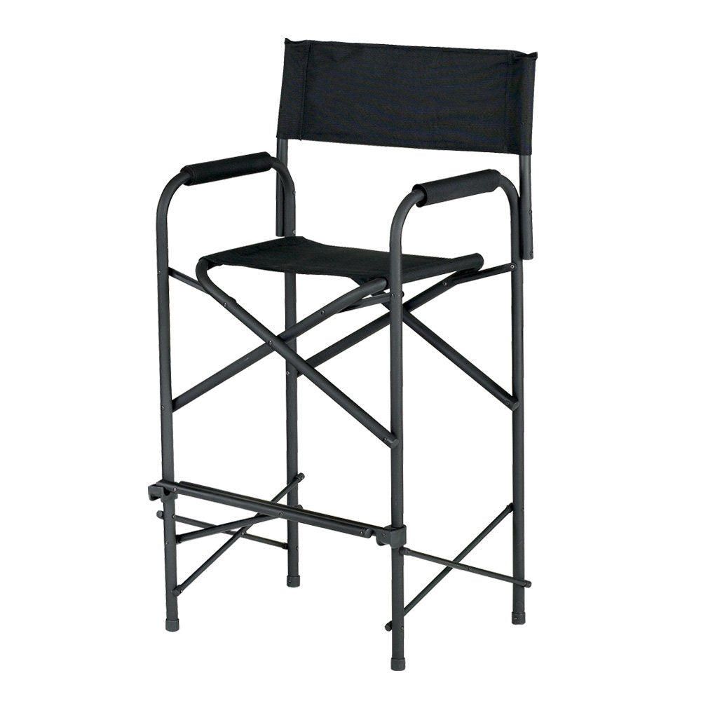 Tall E-Z UP Directors Chair, Seat 31” High, Padded Armrests and Storage Bag, Black