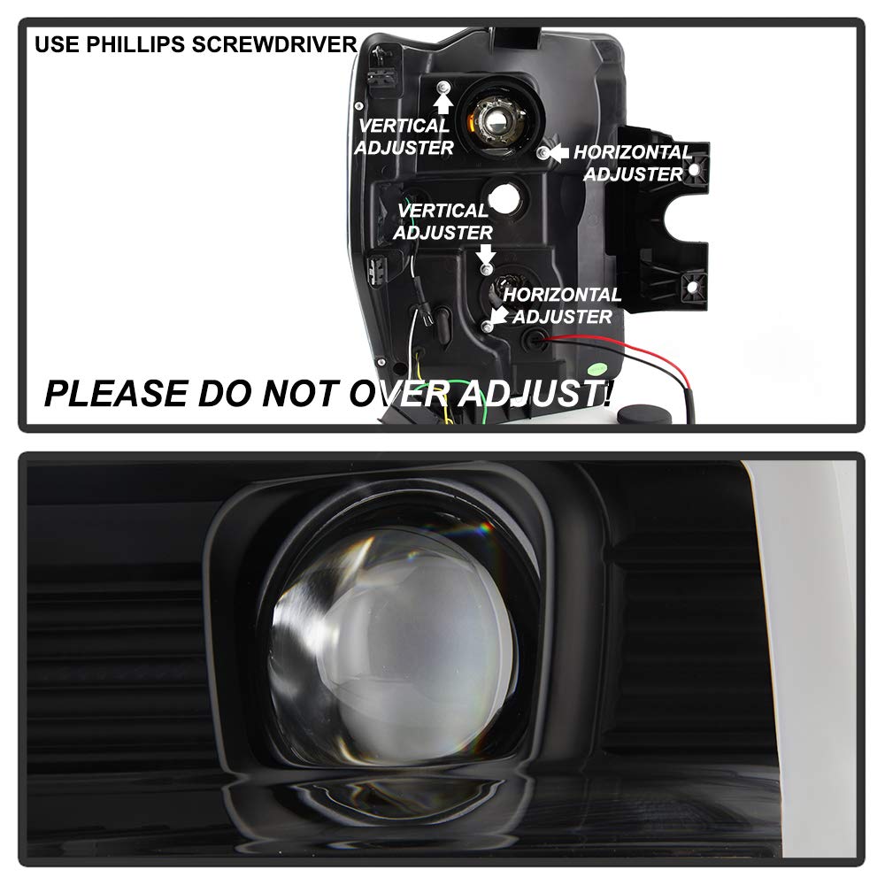 Ford F250/350/450 Spyder 5086228 Super Duty 08-10 Version 2 Projector Headlights - Switch Back Light Bar - Low Beam-H7(Included) ; High Beam-H1(Included) ; Signal-2157NA(Not Included) - Black