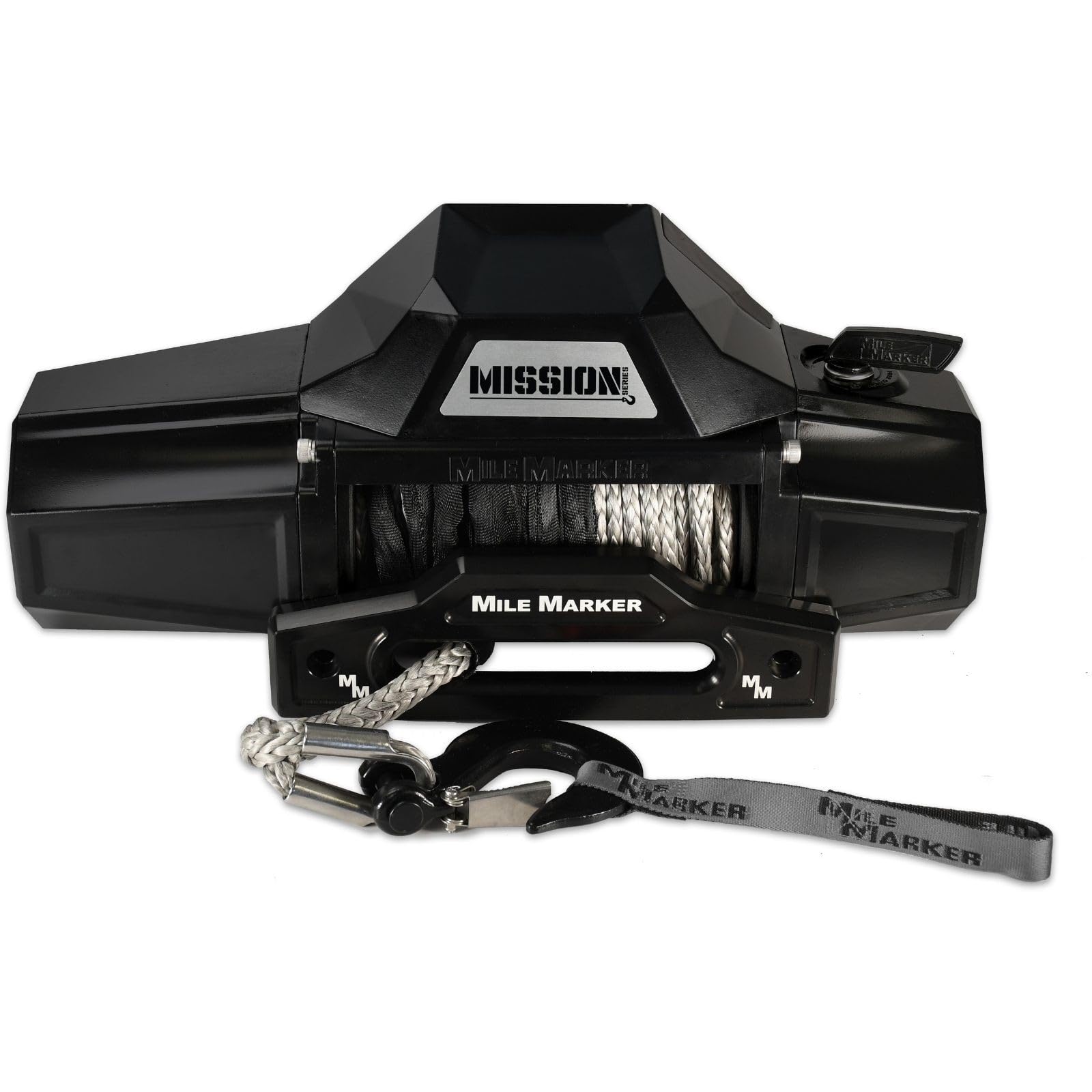 Mile Marker Mission Series 78-53246 Covert Black 12 Volt 10,000 Pound Electric Winch with 92' Synthetic Rope - Rugged Heavy Duty Solenoid - Fully Submersible