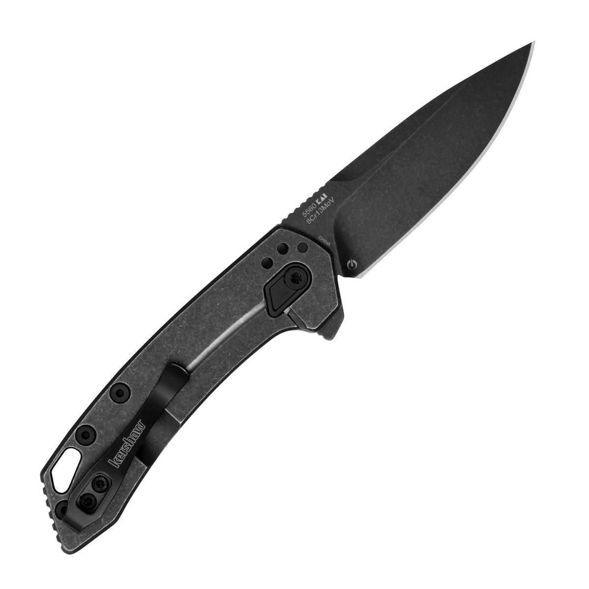 Kershaw Folding Radar Pocket Knife, 2.9 inch BlackWash Finish Blade, Black Handle, Pocketclip