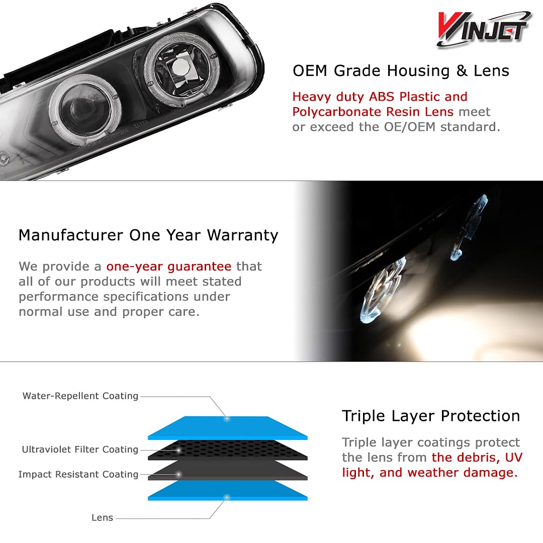 Winjet LED DRL Halo Projector Headlights Compatible with [1999-2002 Silverado] [2000 2001 2002 2003 2004 2005 2006 Suburban/Tahoe]