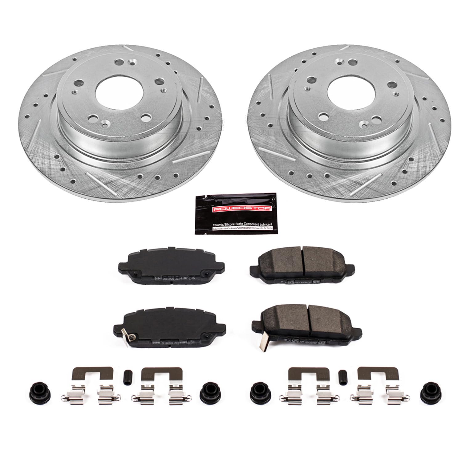Power Stop K7340 Rear Brake Pads Z23 Carbon Fiber with Drilled & Slotted Brake Rotors Kit For Honda HR-V 2016-2022 [Model Specific]