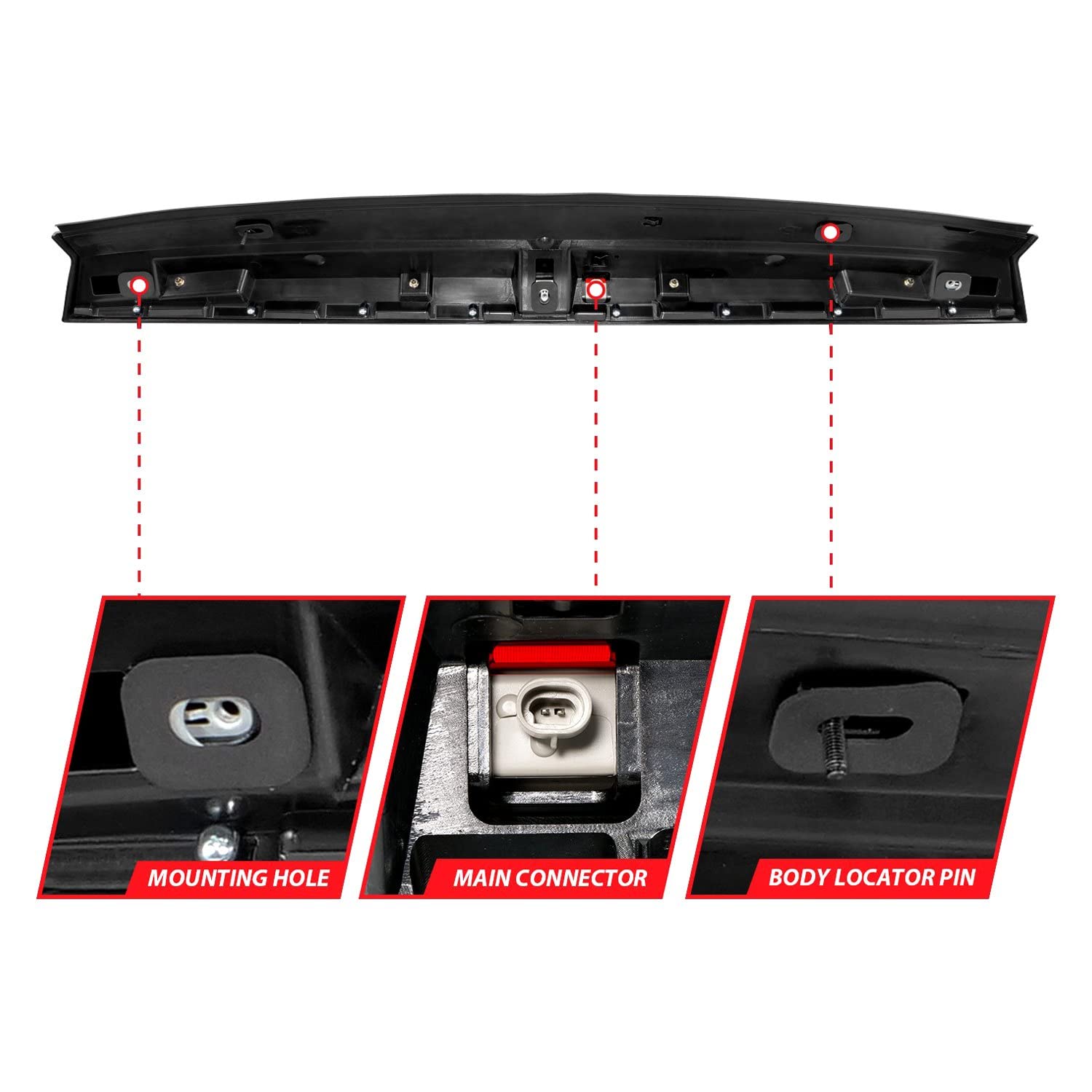 ANZO 2007-2014 Compatible with Chevrolet Suburban 1500 LED 3rd Brake Light Black Housing Smoke Lens w/Spoiler 1pc