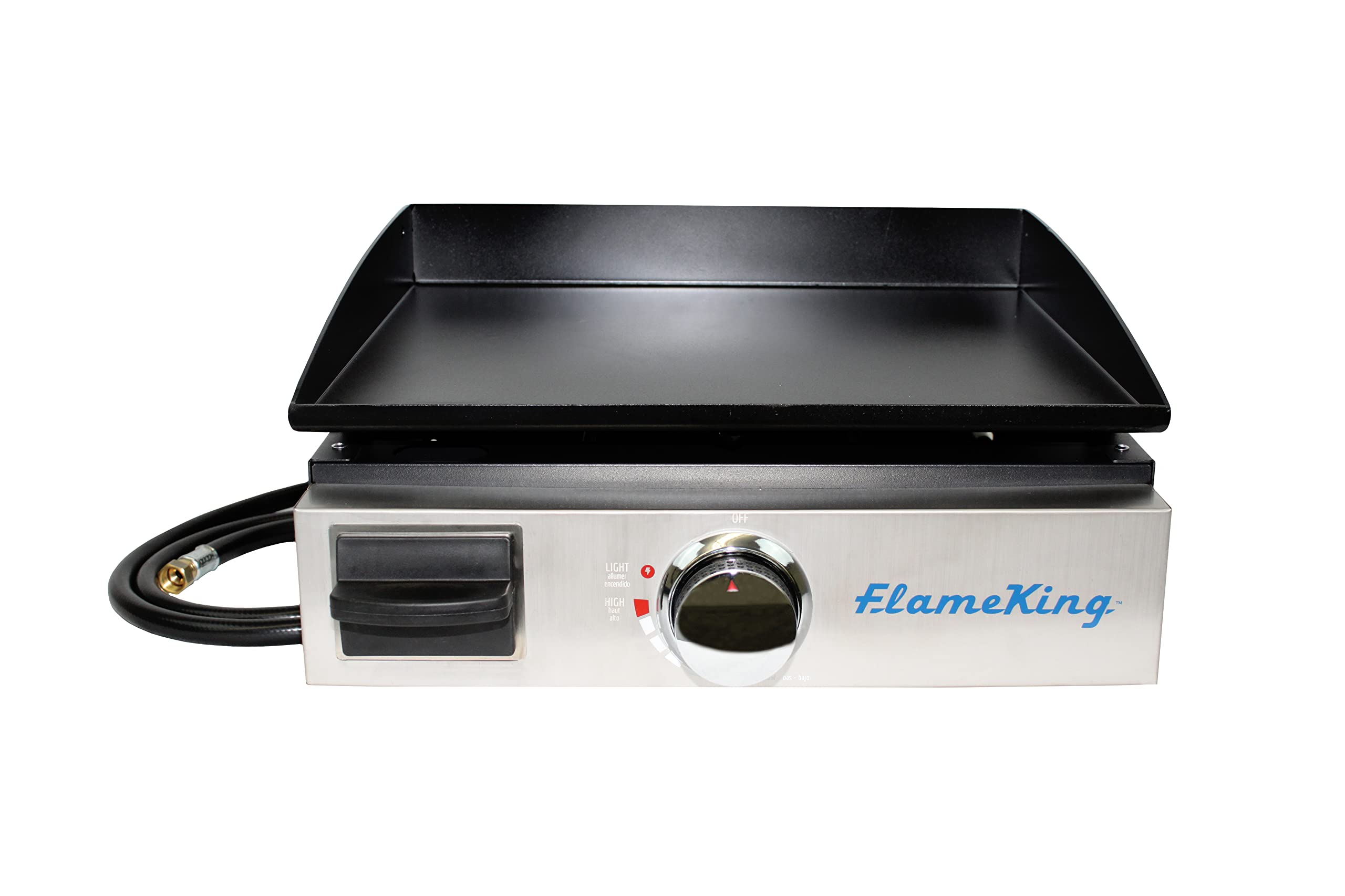 17-inch Flame King Flat Top Griddle for BBQ Grill w/Regulator, Propane Gas Griddle for RV Pullout Kitchen