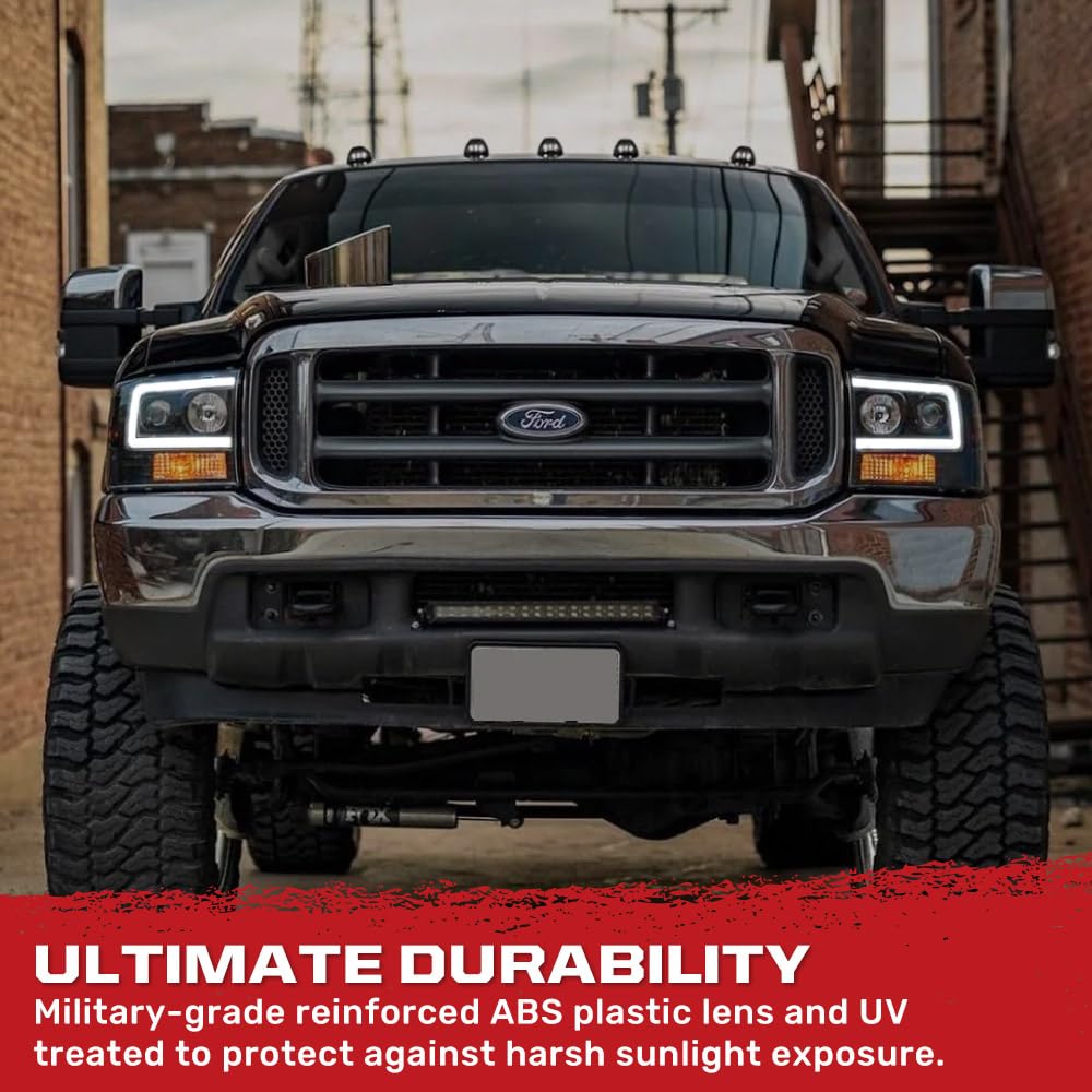 RECON - Projector Headlights Fits 1999-2004 Super Duty (F250 F350 F450 F550) OLED Halos DRL - Smoked Lens (264192BKC)