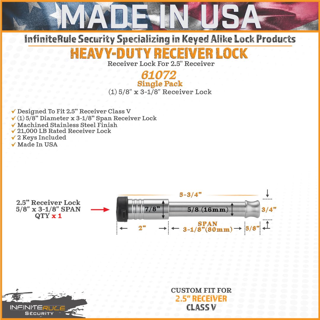 Security InfiniteRule 61633 | 3 Pack, Keyed Alike, Trailer Coupler Lock for 1-7/8", 2", & 2-5/16" Ball - Includes 1-1/8" Latch Lock & 2.5" Receiver Lock