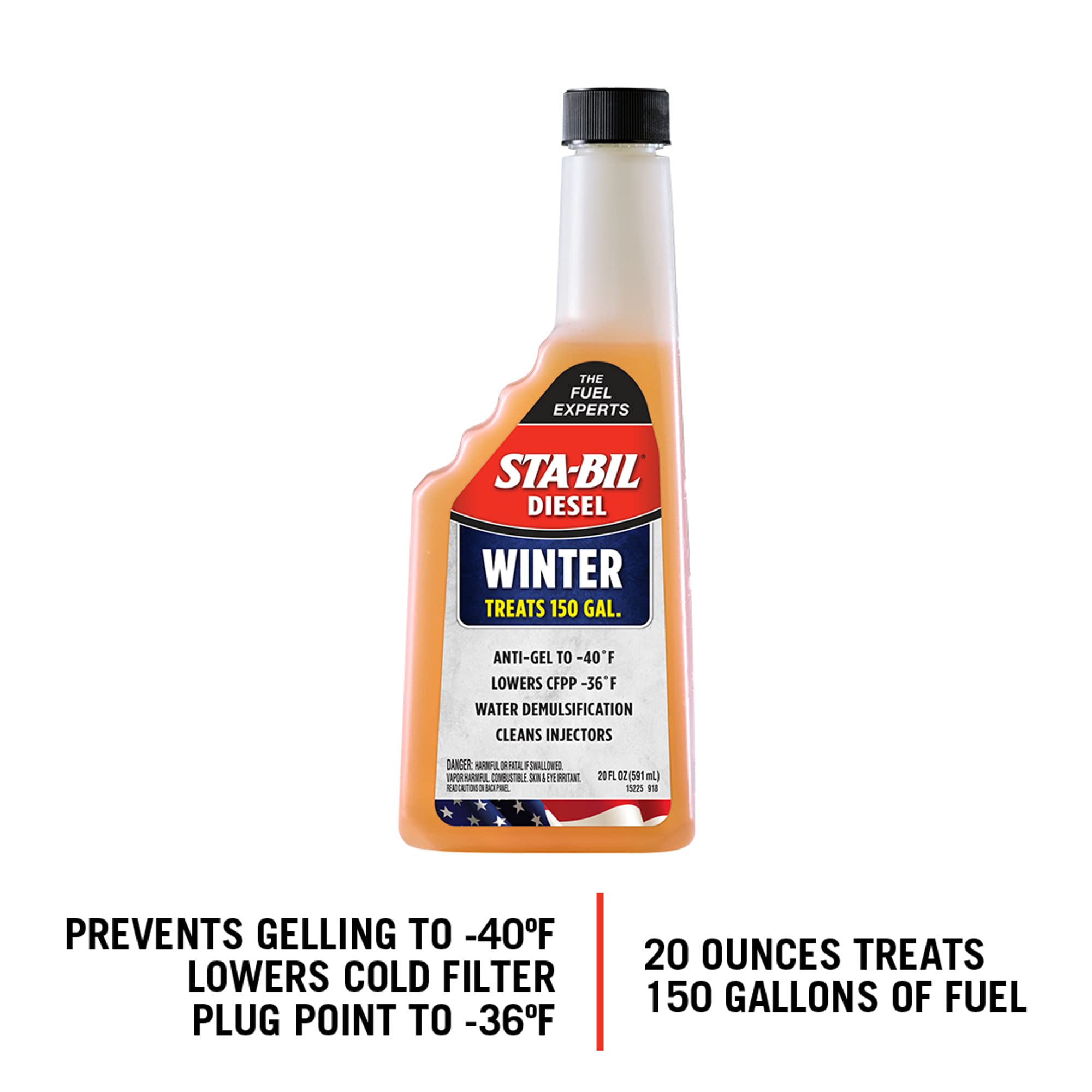 Diesel Winter STA-BIL Anti-Gel - Prevents Fuel Gelling Down to -40 Degrees Fahrenheit - Cleans Injectors - Treats 250 Gallons of Diesel Fuel, 20 fl. oz. (15225),Orange