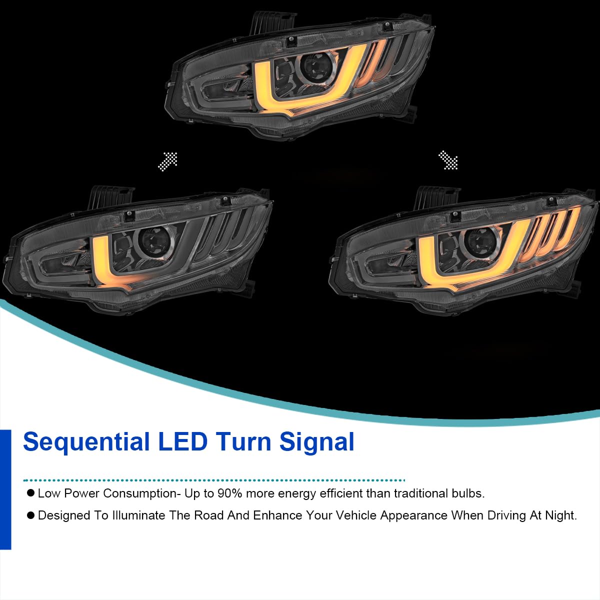 LED Tube Projector Headlights SPEC-D TUNING w/Switchback Sequential Signal Compatible with 2016-2021 Honda Civic Models with Factory Halogen Headlights Left + Right